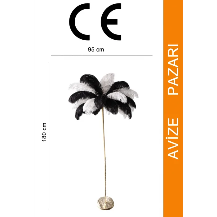 Siyah Beyaz Deve Kuşu Tüyü Lambader