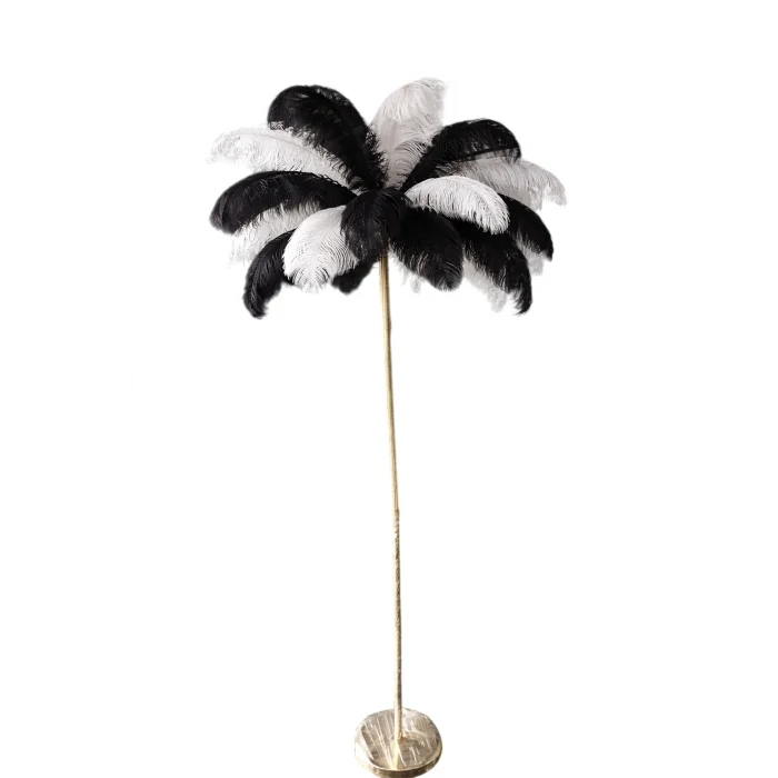 Siyah Beyaz Deve Kuşu Tüyü Lambader