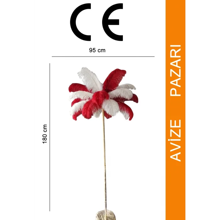 Kırmızı Beyaz Deve Kuşu Tüyü Lambader