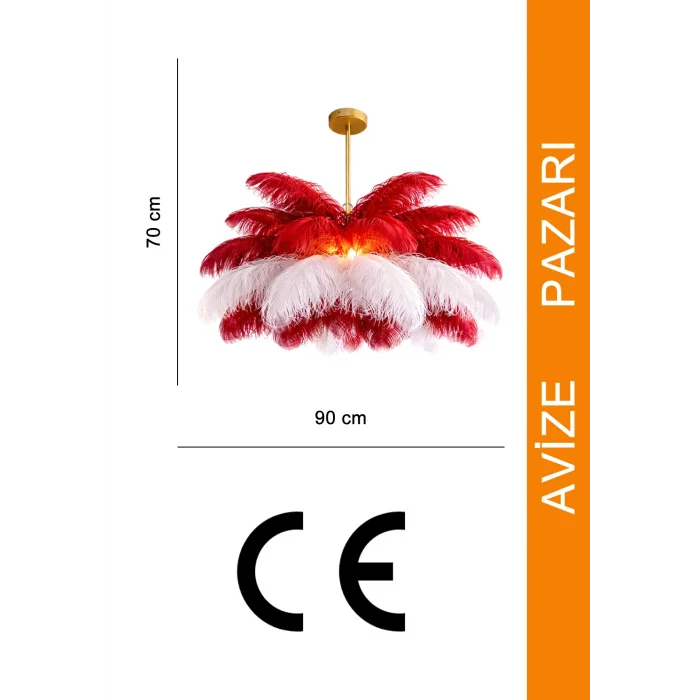 Kırmızı Beyaz Deve Kuşu Tüyü Sarkıt Avize