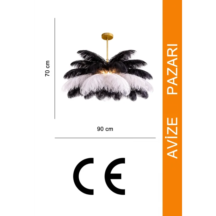 Siyah Beyaz Deve Kuşu Tüyü Sarkıt Avize