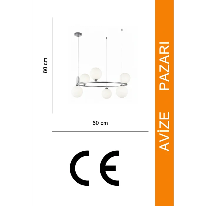 Claudia 6lı Krom Çemberli Sarkıt Avize