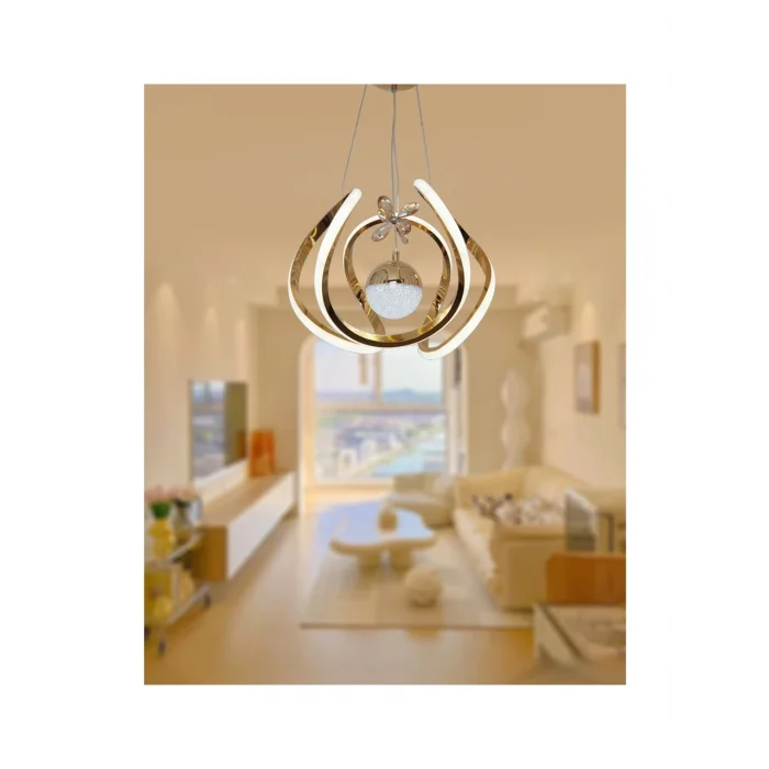 Kavis Modeli Sarı Kaplama Tek Toplu 3 Renk Modüllü Ledli Avize