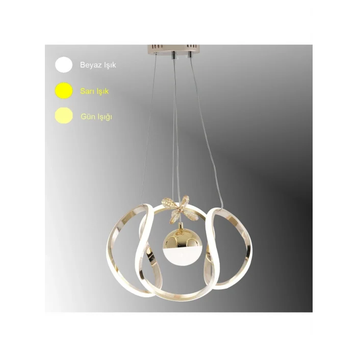 Kavis Modeli Fransız Sarı Kaplama Tek Toplu 3 Renk Modüllü Ledli Avize