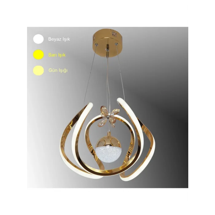 Kavis Modeli Sarı Kaplama Tek Toplu 3 Renk Modüllü Ledli Avize