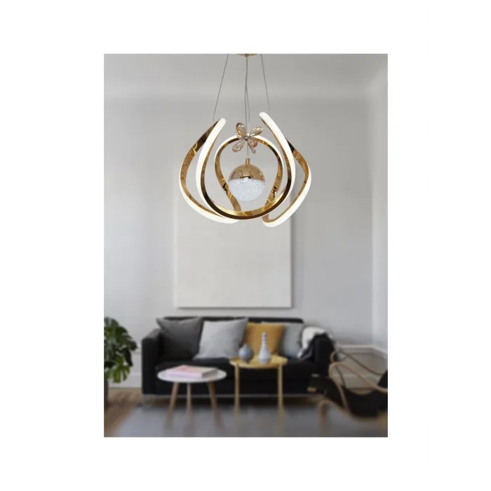 Kavis Modeli Sarı Kaplama Tek Toplu 3 Renk Modüllü Ledli Avize