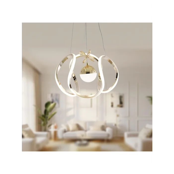 Kavis Modeli Fransız Sarı Kaplama Tek Toplu 3 Renk Modüllü Ledli Avize