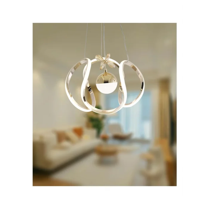 Kavis Modeli Fransız Sarı Kaplama Tek Toplu 3 Renk Modüllü Ledli Avize