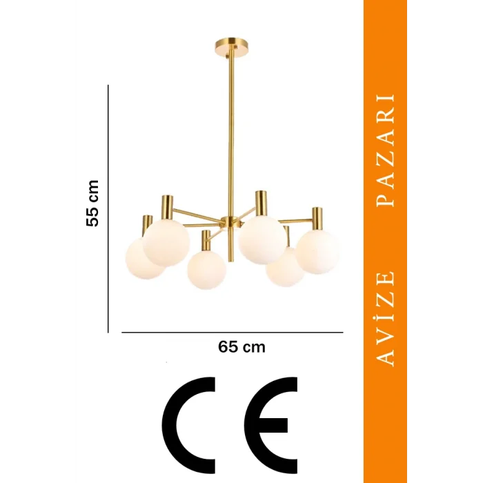 Brass Pirinç 6li Sarkıt Avize
