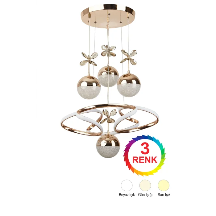 Burgu Sarı 4 Toplu Işık Renkleri(beyaz, sarı, gün ışığı) Ledli Avize