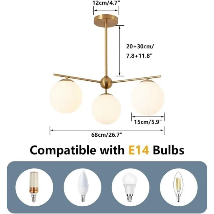 Fly 3lü Glop Beyaz Camlı Sarkıt Avize