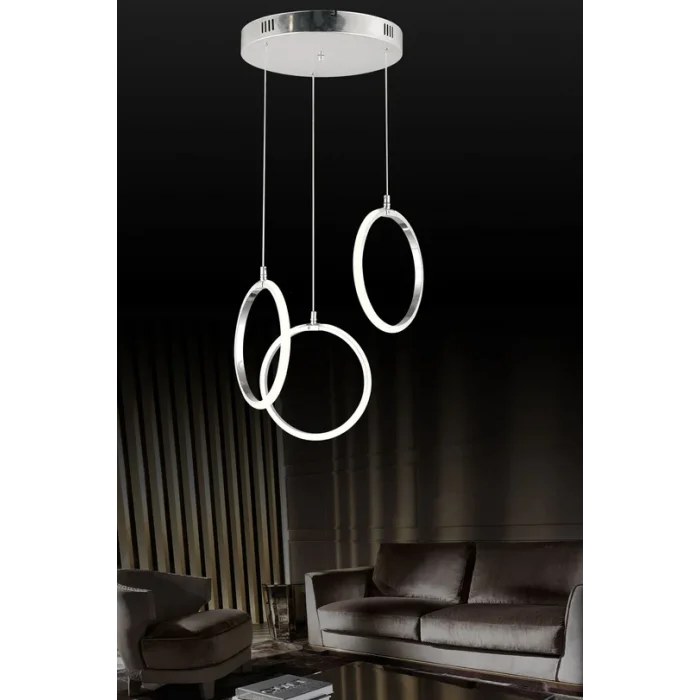 Deko Üçlü Yuvarlak Üç Renkli Krom Sarkıt Led Avize