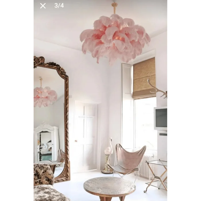 Deve Kuşu Tüyü Avize Pembe