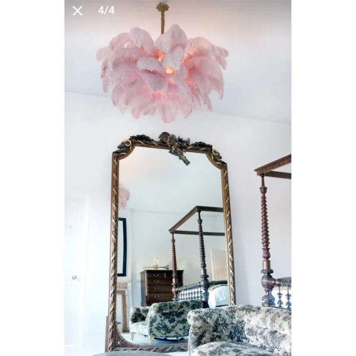 Deve Kuşu Tüyü Avize Pembe