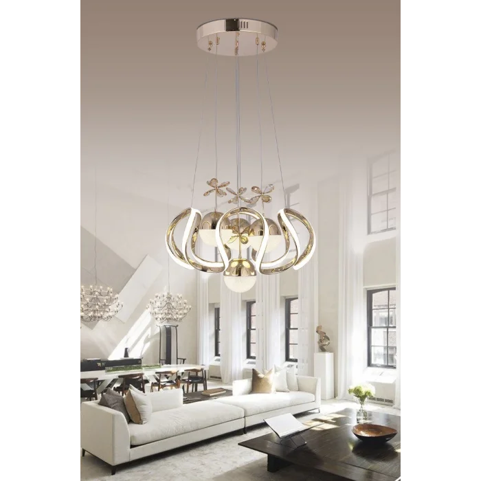 3 Renk ( Sarı Beyaz ve Gün Işığı ) Gold Luxury Ledli Oturma Odası Avize