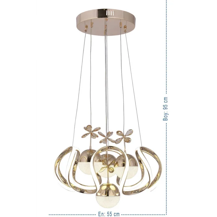 3 Renk ( Sarı Beyaz ve Gün Işığı ) Gold Luxury Ledli Oturma Odası Avize