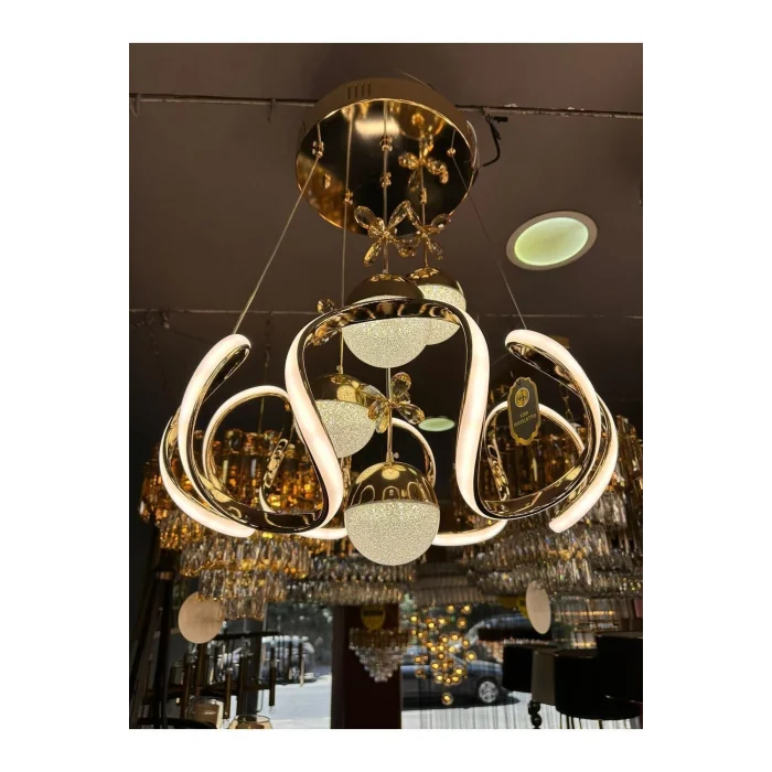 3 Renk ( Sarı Beyaz ve Gün Işığı ) Gold Luxury Ledli Oturma Odası Avize