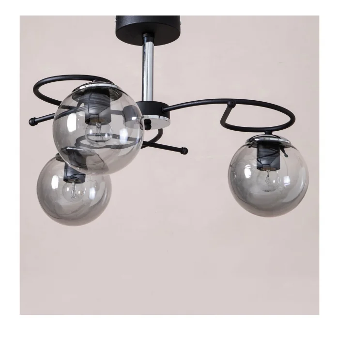 Üç Siyah Camlı Füme Renkli Sarkıt Avize