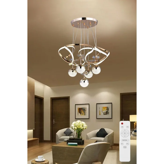 Galaksi Beş Toplu Üç Renk Kumandalı Altın Gold Renk Ledli Avize