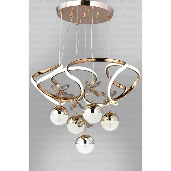 Galaksi Modern Sarkıt Beş Toplu Papatya Gold Ledli Avize