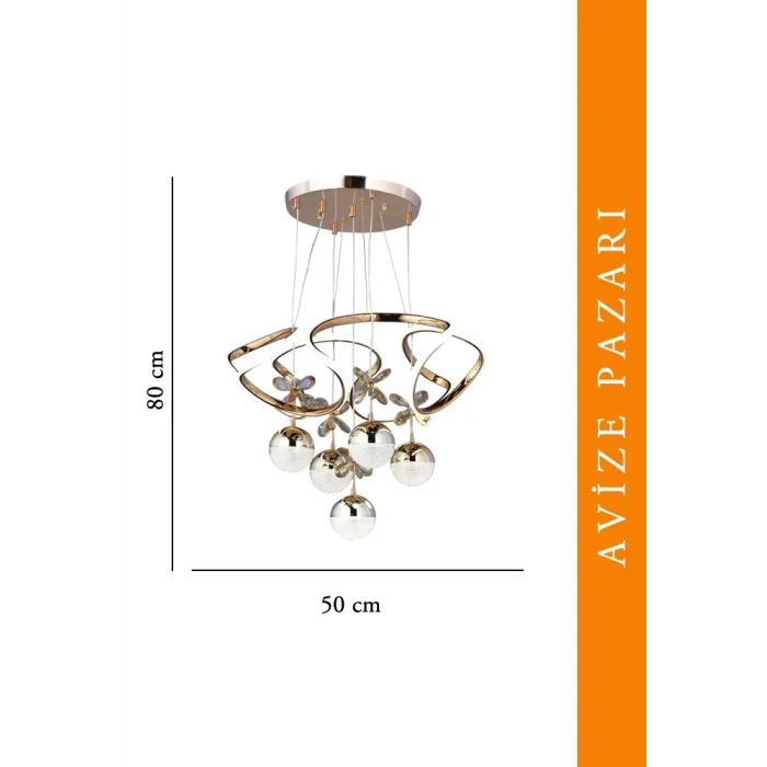 Galaksi Modern Sarkıt 5+1 Papatya Gold Ledli Sarkıt Avize
