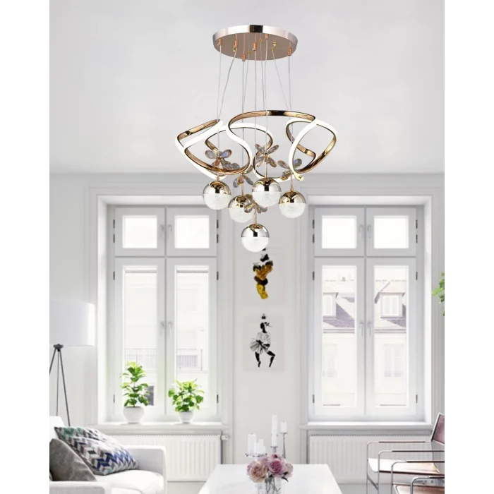 Galaksi Modern Sarkıt Beş Toplu Papatya Gold Ledli Avize