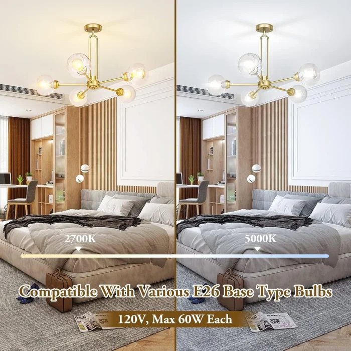 Globe Küre Altın 5li Sarkıt Avize