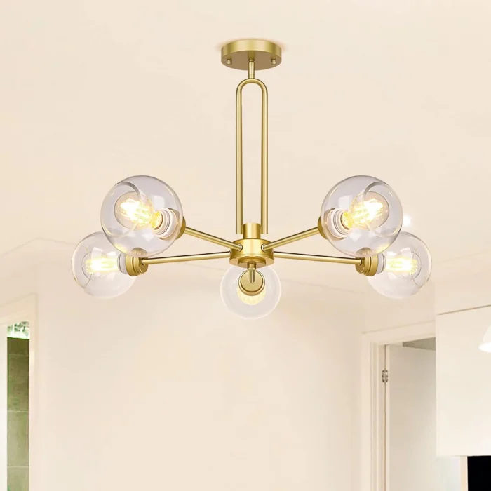 Globe Küre Altın 5li Sarkıt Avize