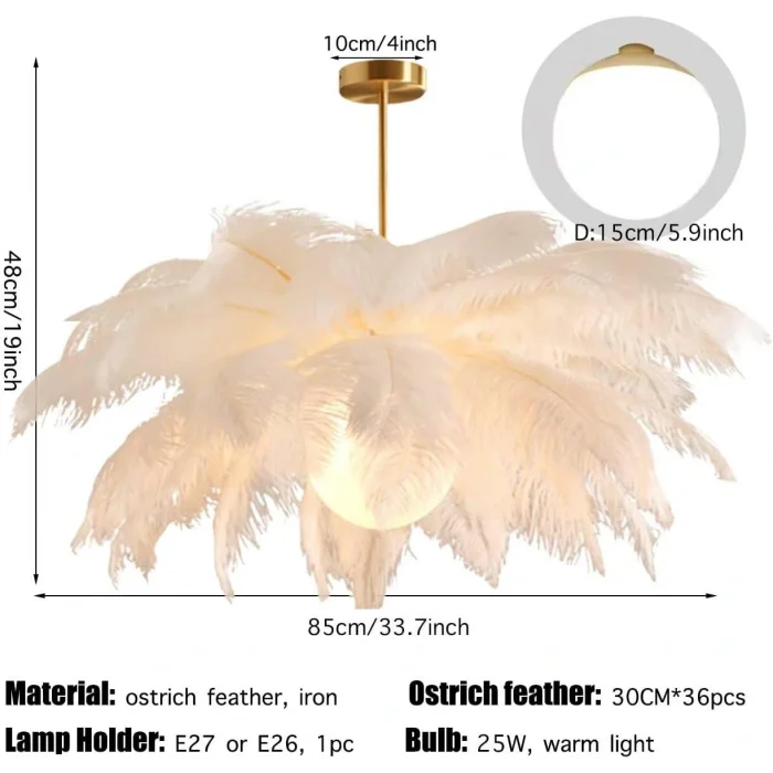 Glop Camlı Deve Kuşu Tüylü Sarkıt Avize