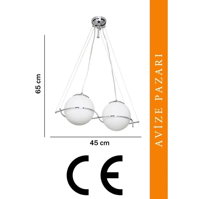 Güney 20lik Glop Cam İkili Krom Renkli Camlı Sarkıt Avize