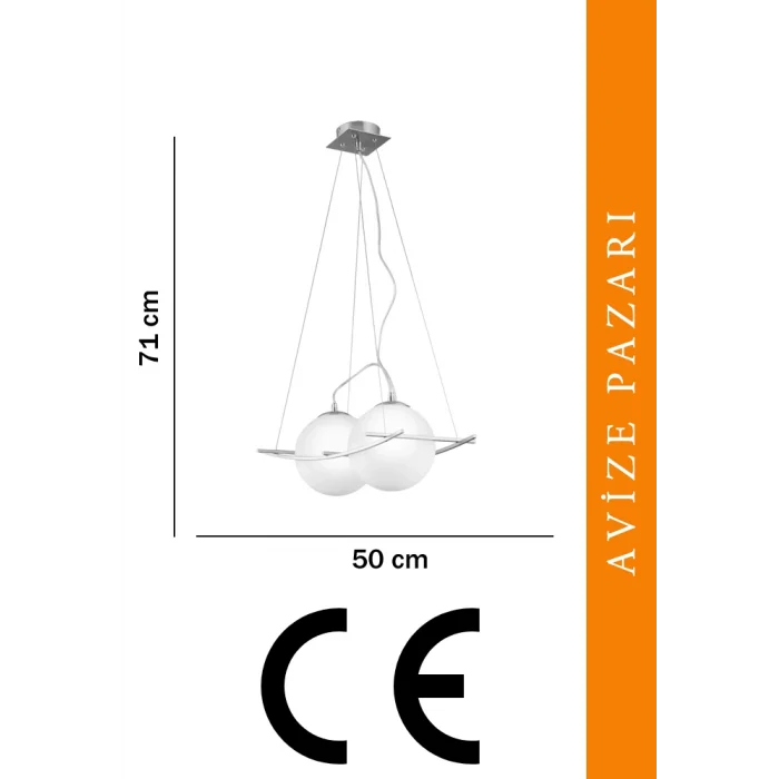 Güney 20lik Glop Cam İkili Sıralı Krom Renkli Camlı Sarkıt Avize