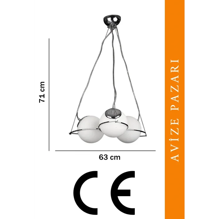 Güney 20lik Glop Cam Üçlü Krom Renkli Camlı Sarkıt Avize