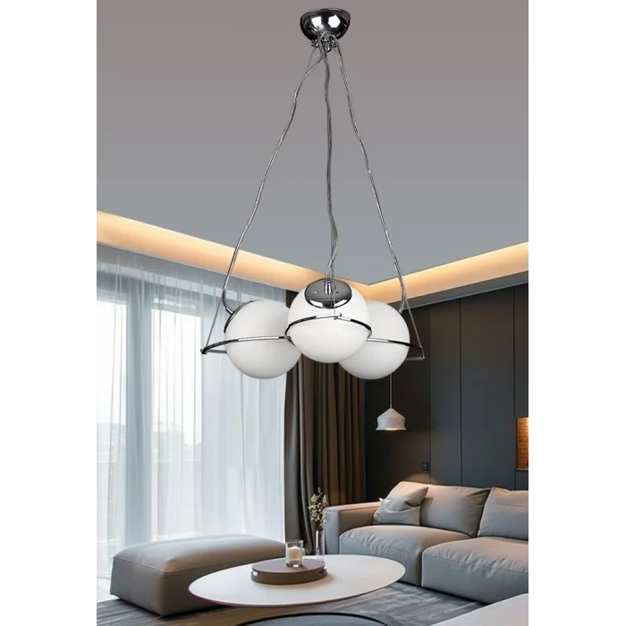 Güney 20lik Glop Cam Üçlü Krom Renkli Camlı Sarkıt Avize