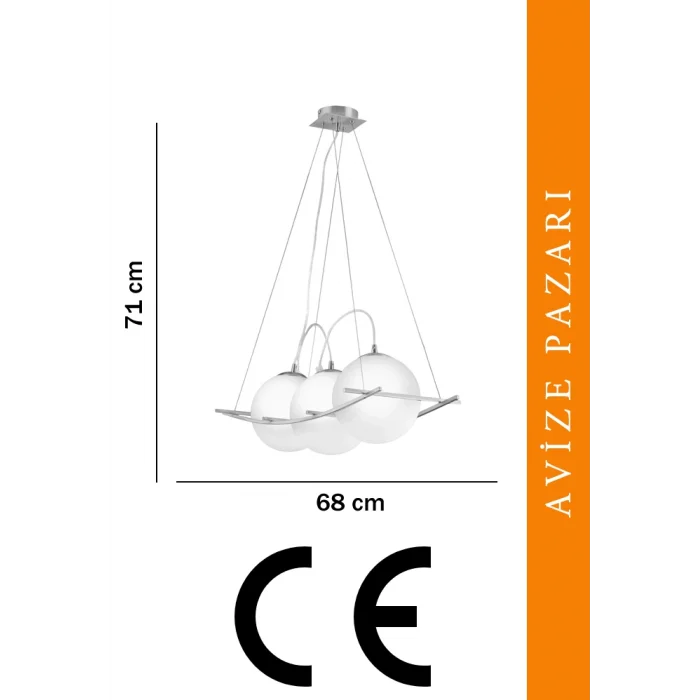 Güney 20lik Glop Cam Üçlü Sıralı Krom Renkli Camlı Sarkıt Avize