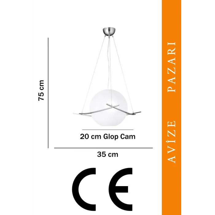 Güney 20lik Glop Cam Kareli Tekli Krom Renkli Sarkıt Avize