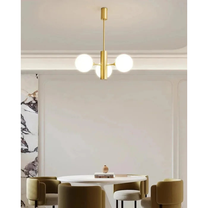 Roniu Modern Gold 3’lü Glop Camlı Sarkıt Avize