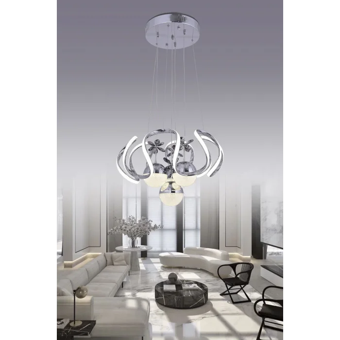 Heracles 3 Renk Gümüş ( Sarı Beyaz Ve Gün Işığı ) Luxury Led Kristal Taşlı Avize