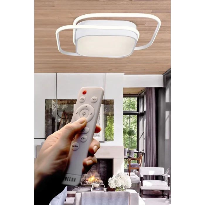 İkili Kare Led Plafonyer Avize Üç Renkli Beyaz Renkli Kumandalı