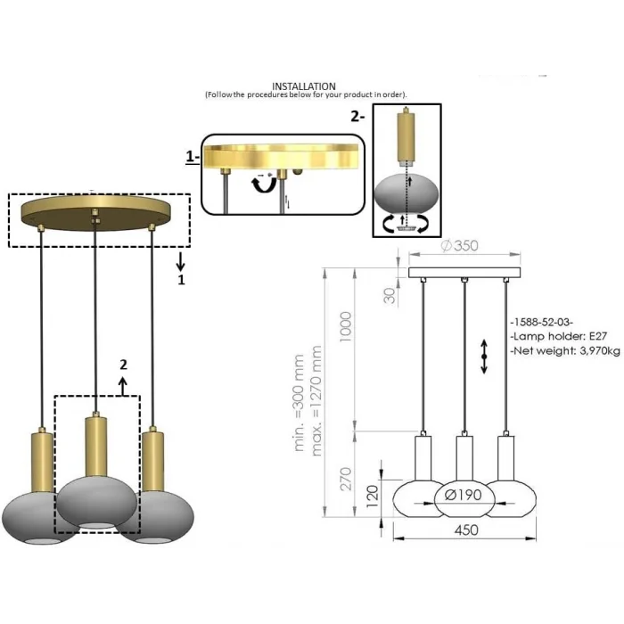 Kabo 3lü Antik Lak Avize