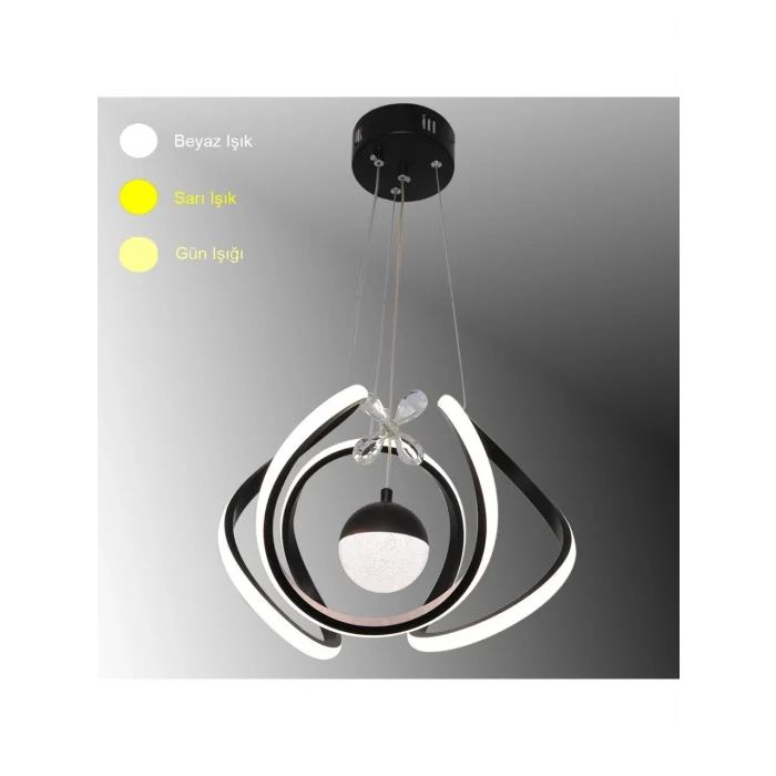 Kavis Modeli Mat Siyah Tek Toplu 3 Renk Modüllü Ledli Avize