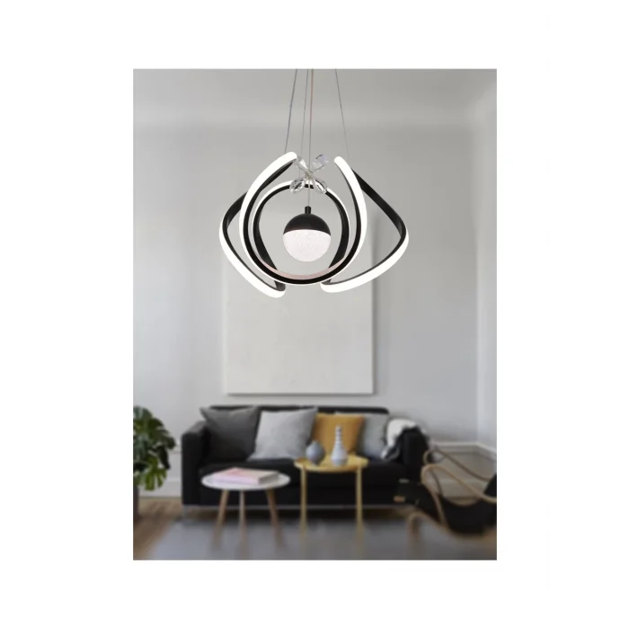 Kavis Modeli Mat Siyah Tek Toplu 3 Renk Modüllü Ledli Avize