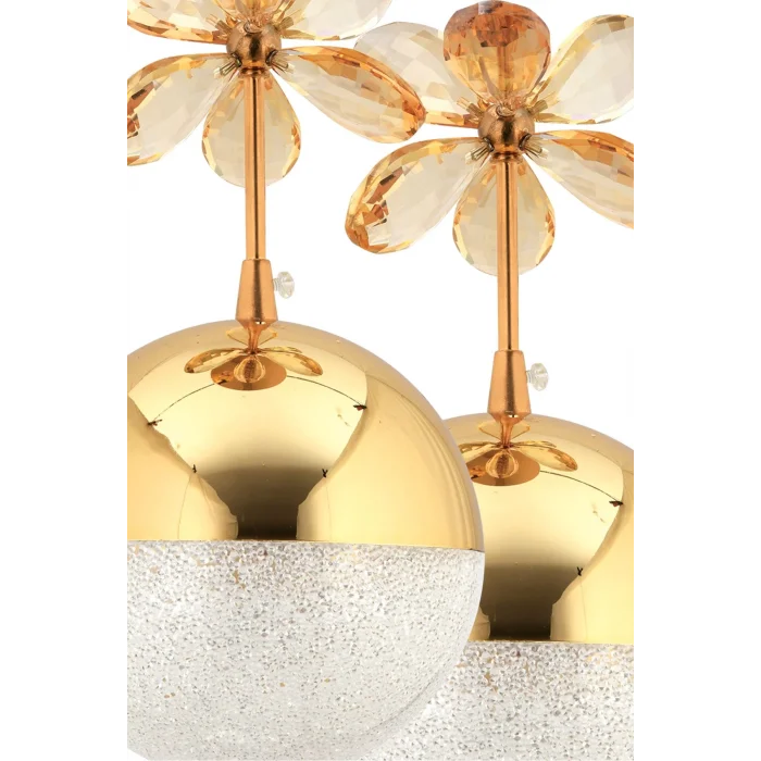 Kelebek 2li Gold Sarkıt Ledli 3 Renk Kademeli Kristal Taşlı Led Avize