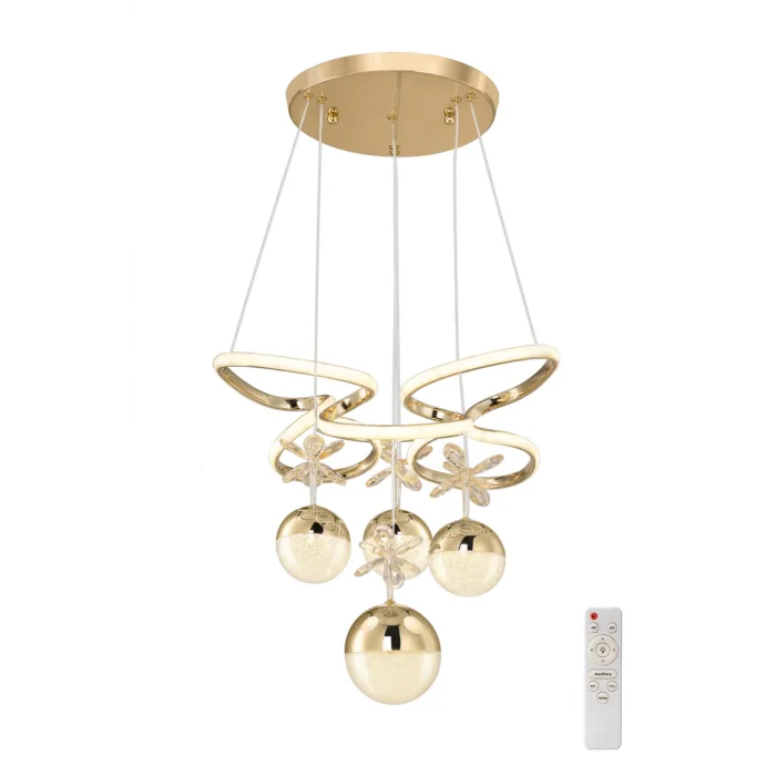 Kelebek Kasa 3 Renk Kumandalı Modern Sarkıt 3 Orta 1 Büyük 4 Toplu Kelebekli Ledli Salon Avize Gold