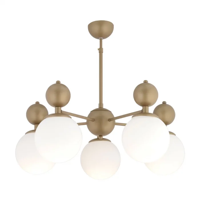 Kuvars 5li Modern Eskitme Beyaz Camlı Avize