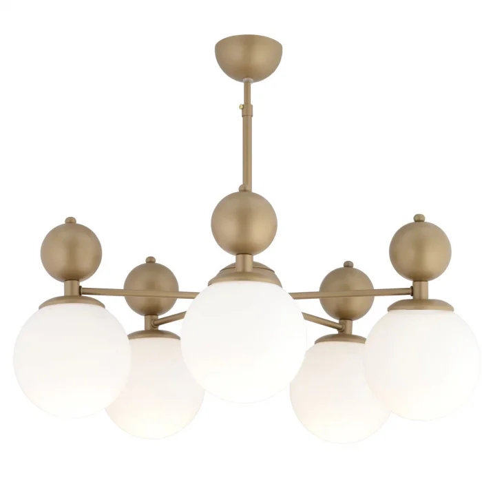 Kuvars 5li Modern Eskitme Beyaz Camlı Avize