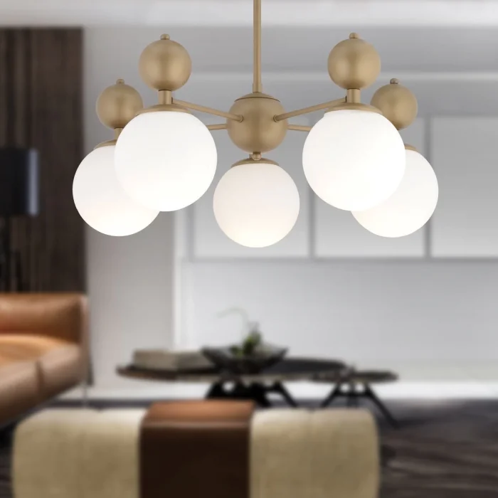 Kuvars 5li Modern Eskitme Beyaz Camlı Avize