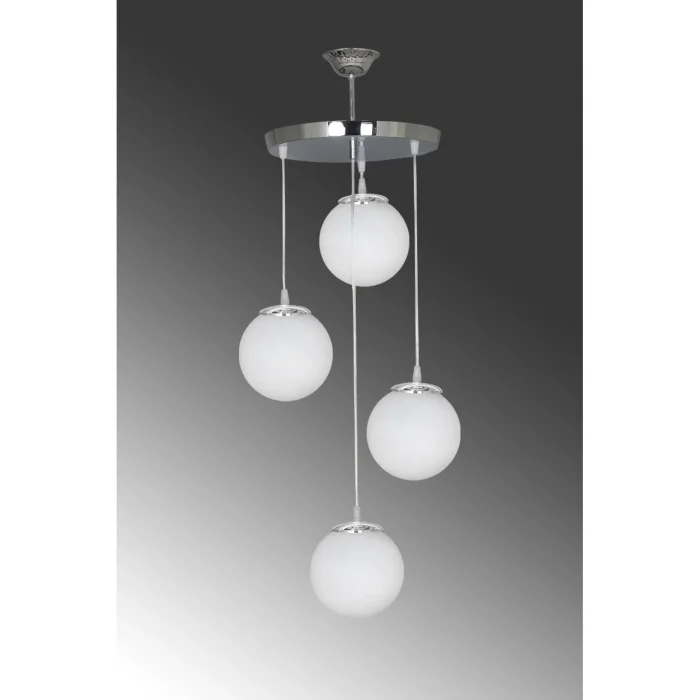 Sarkıt Tepsi Gümüş 4lü Beyaz Camlı Avize