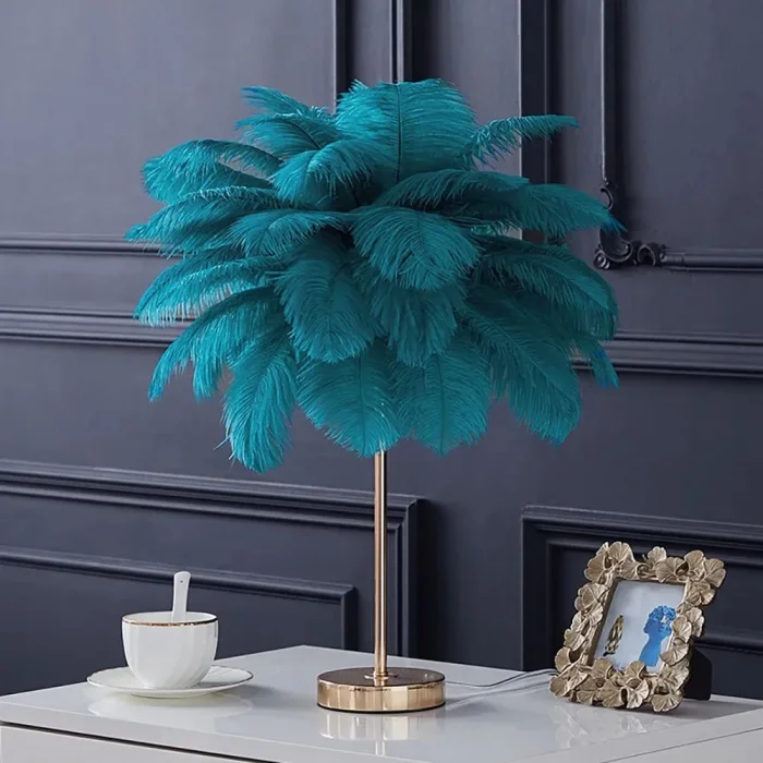 Masa Lambası Deve Kuşu Tüy Palmiye Yeşil Abajur