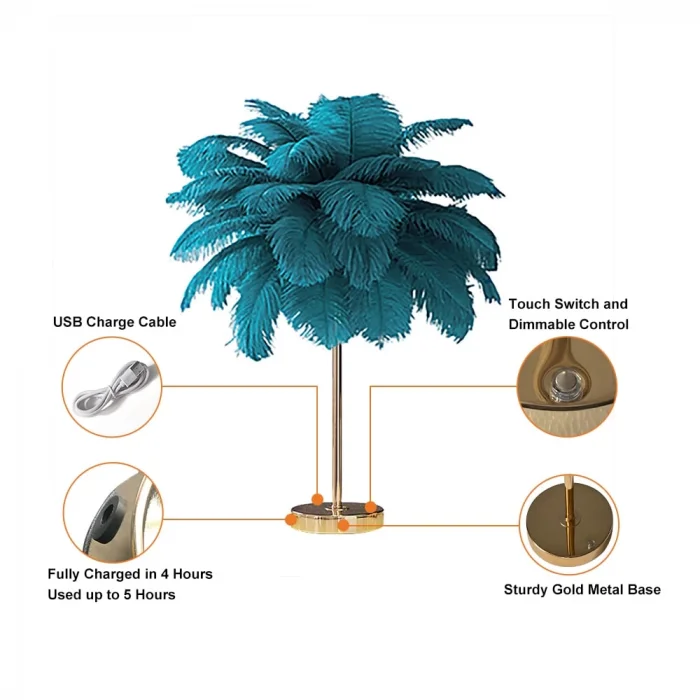 Masa Lambası Deve Kuşu Tüy Palmiye Yeşil Abajur