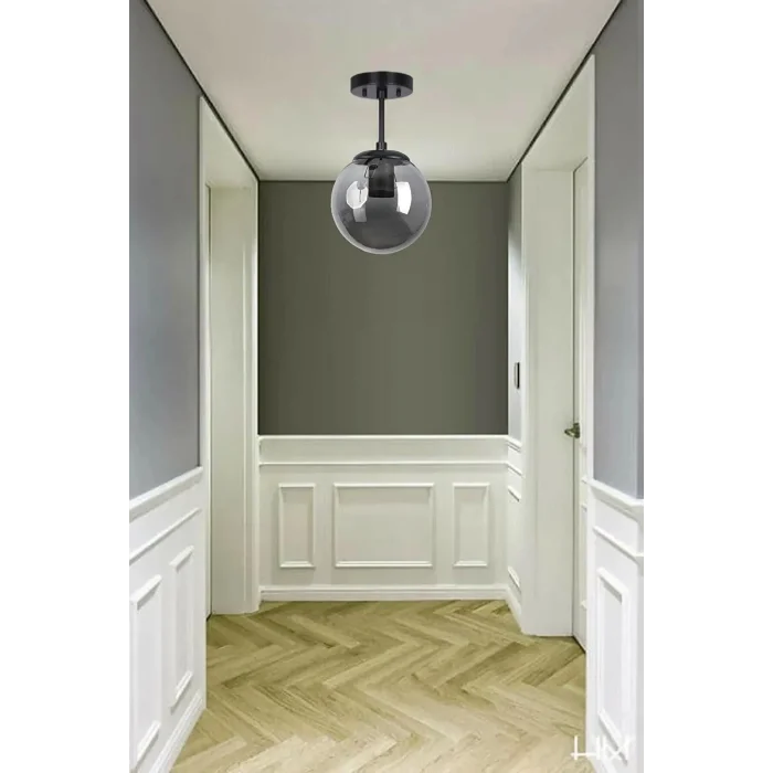 Mini Modern Glop Camlı Tekli Tavan Plofonyer Avize Füme